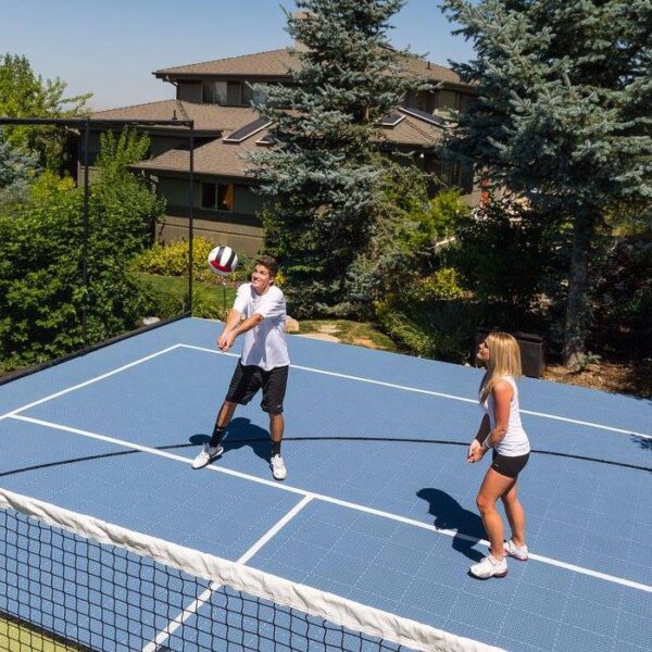 Sport Court Installation for Backyards, People Enjoying their New Tennis Court