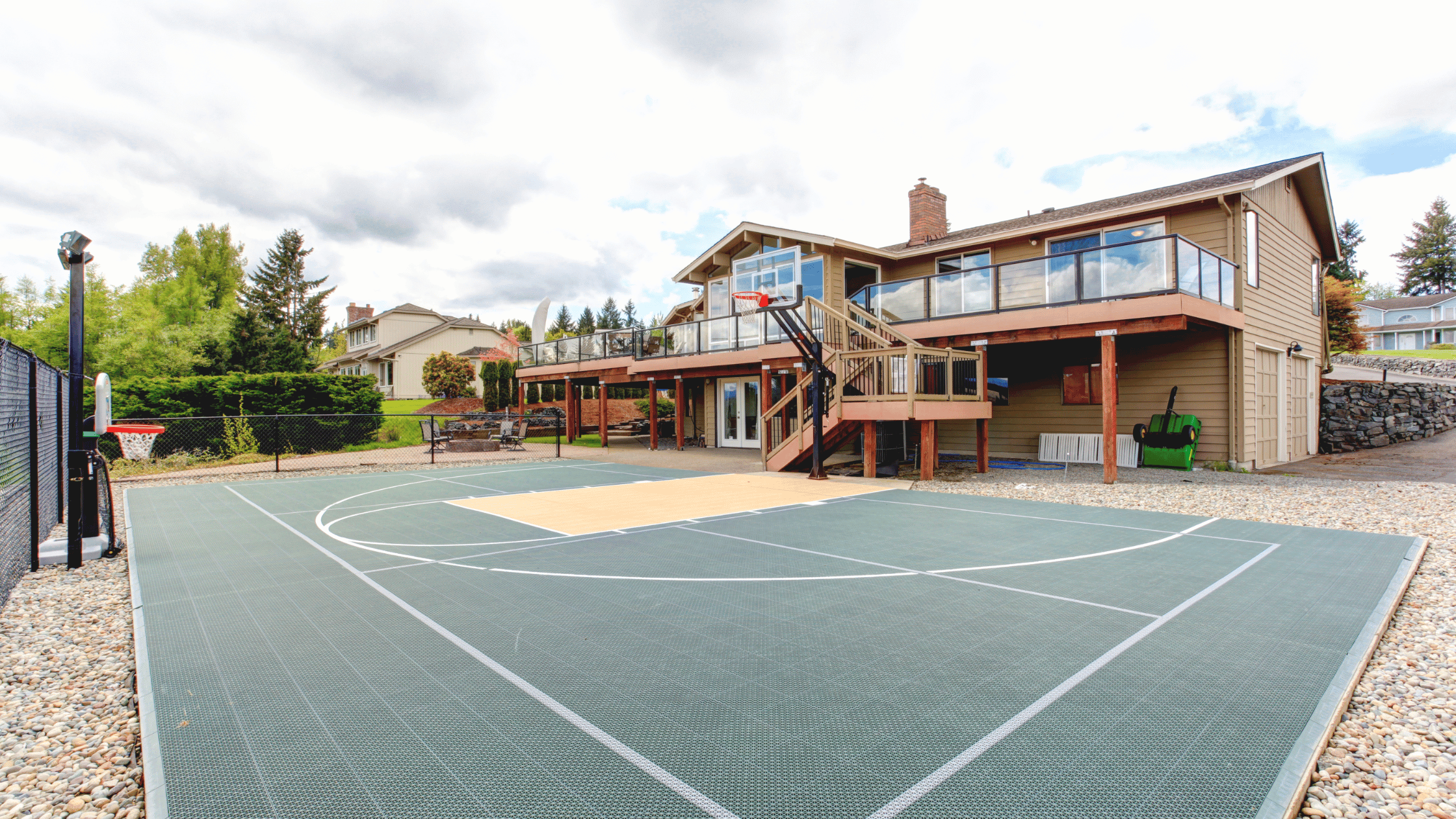 Custom Basketball Court in a large backyard.